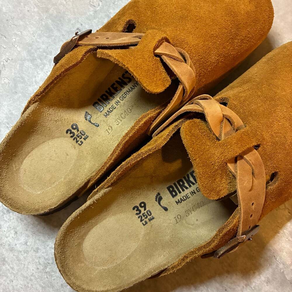 NIB Birkenstock Boston Braided Tan Mink Suede Leather Clogs 39 - Picture 2 of 4